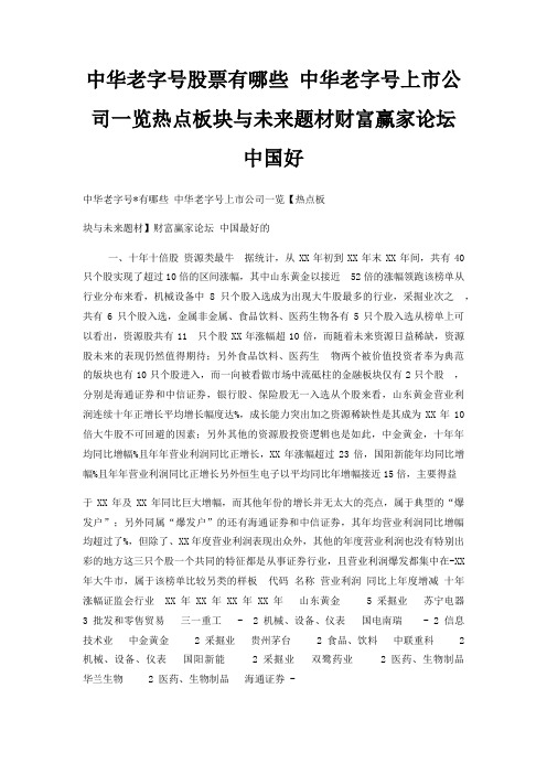 中华老字号股票有哪些 中华老字号上市公司一览热点板块与未来题材财富赢家论坛 中国好