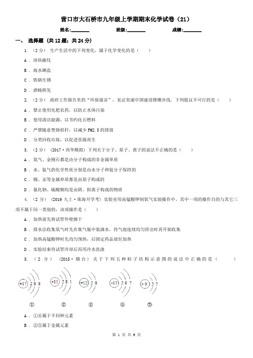 营口市大石桥市九年级上学期期末化学试卷(21)