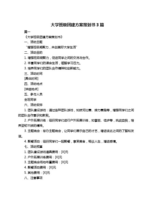 大学班级团建方案策划书3篇