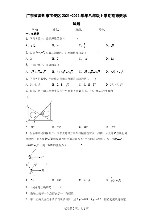 广东省深圳市宝安区2021-2022学年八年级上学期期末数学试题(含答案解析)