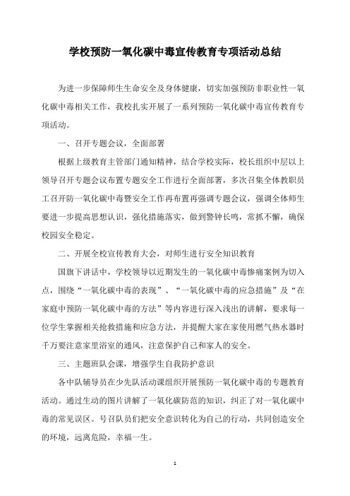 学校预防一氧化碳中毒宣传教育专项活动总结