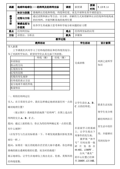 经纬网及经纬网坐标