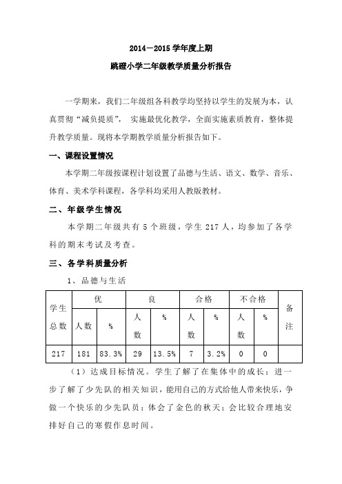 2年级下期教学质量分析报告