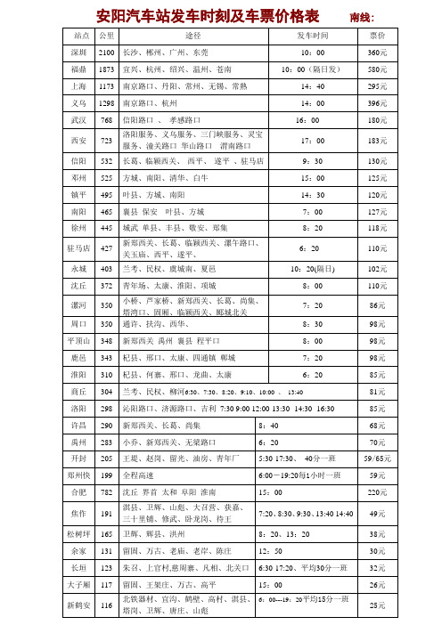 安阳汽车站发车刻表