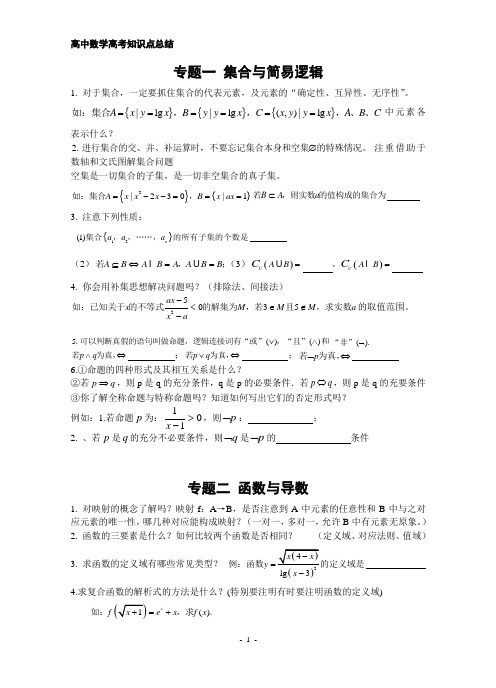 高中数学高考知识点总结2014版