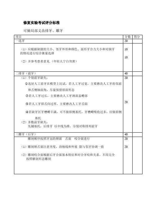 修复实验评分排牙雕牙