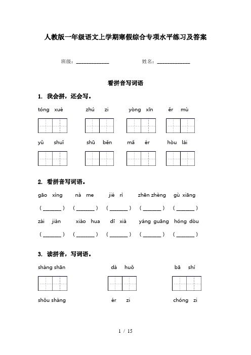 人教版一年级语文上学期寒假综合专项水平练习及答案