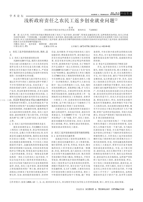 浅析政府责任之农民工返乡创业就业问题