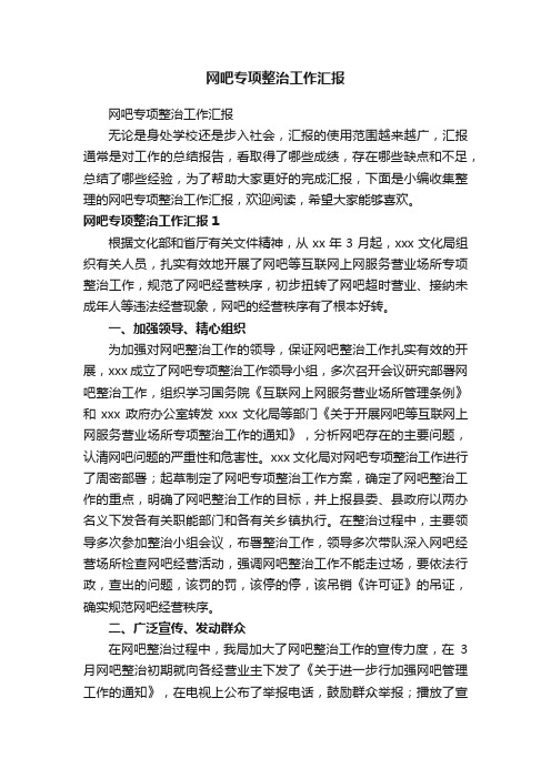 网吧专项整治工作汇报