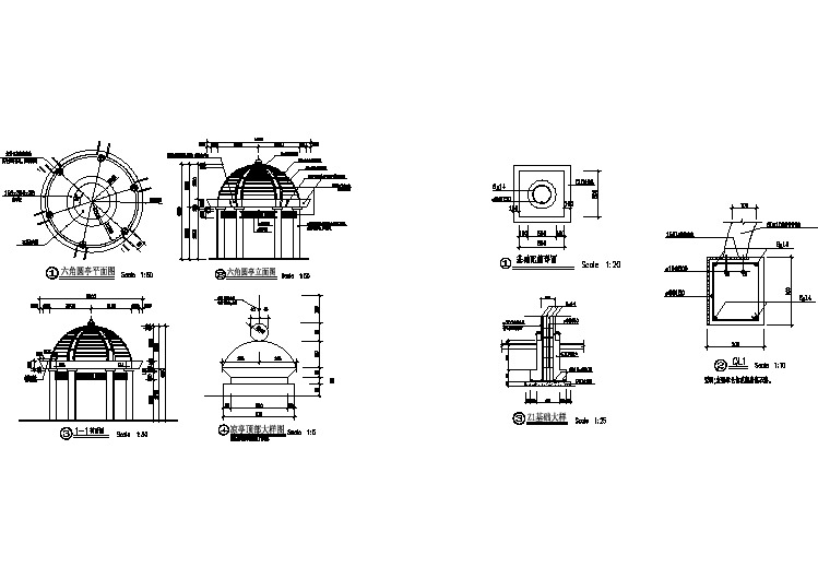 某地公园小区欧式凉亭施工CAD详图