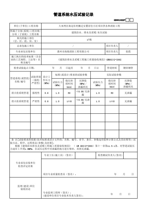 3管道系统水压试验记录(