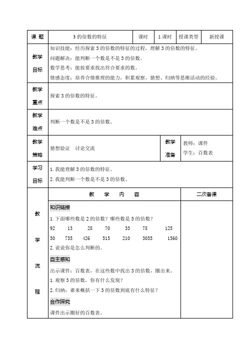 人教版数学五年级下册《3的倍数特征》教学设计