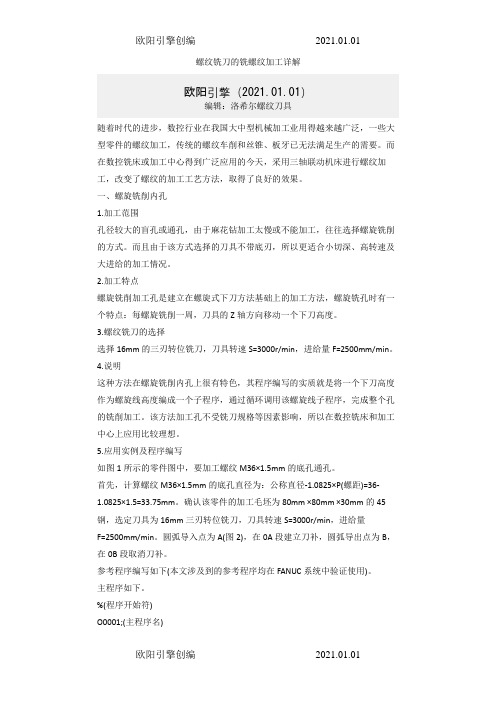 螺纹铣刀的铣螺纹加工详解之欧阳引擎创编