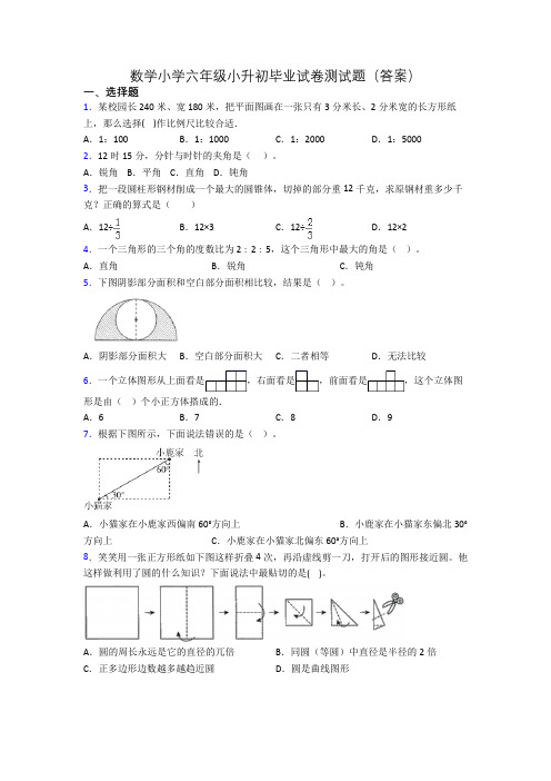 数学小学六年级小升初毕业试卷测试题(答案)