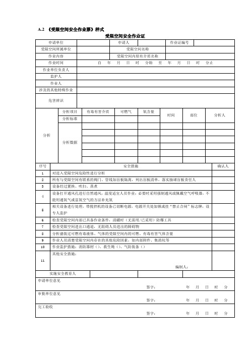 受限空间安全作业票