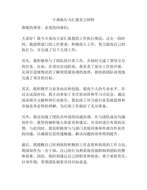 干部执行力汇报发言材料