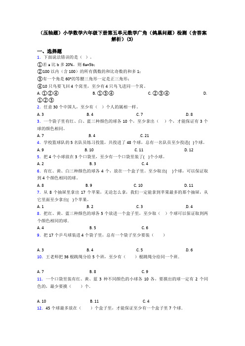 (压轴题)小学数学六年级下册第五单元数学广角(鸽巢问题)检测(含答案解析)(3)