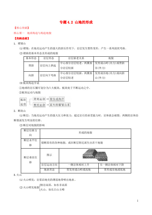 高中地理 专题4.2 山地的形成(讲)(基础版)新人教版必修1