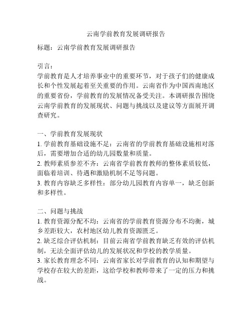 云南学前教育发展调研报告