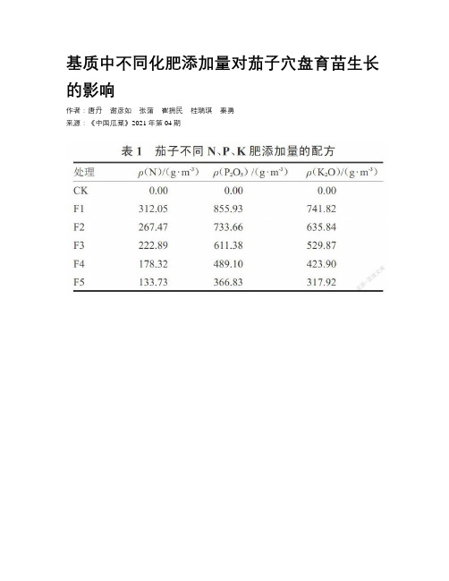 基质中不同化肥添加量对茄子穴盘育苗生长的影响