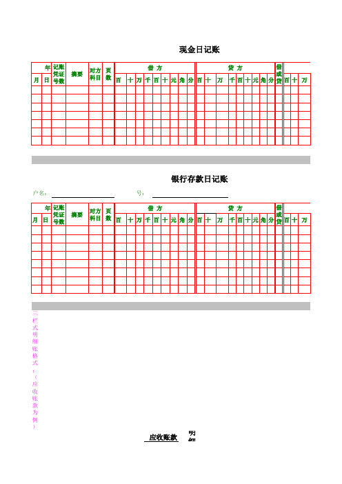 总账、明细账、日记账格式