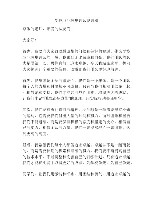 学校羽毛球集训队发言稿