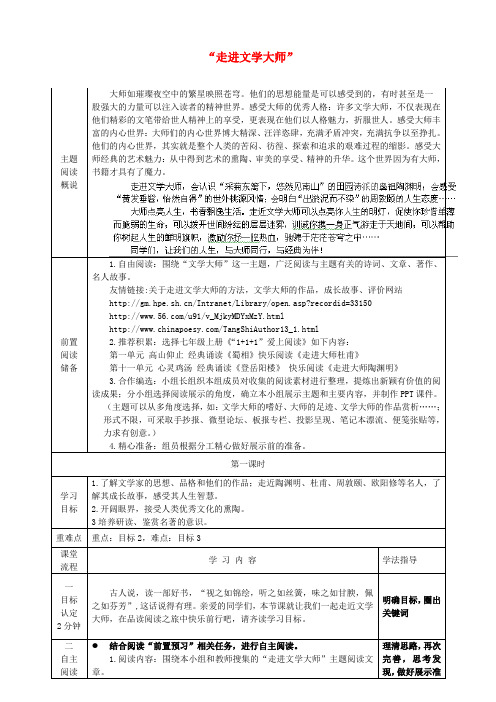 山东省淄博市临淄区第八中学七年级语文上册 第五单元“走进文学大师”主题阅读导学案(无答案) 鲁教版五