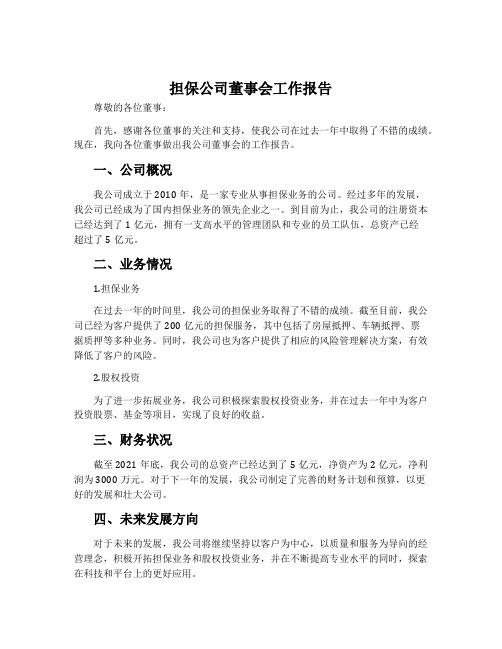 担保公司董事会工作报告