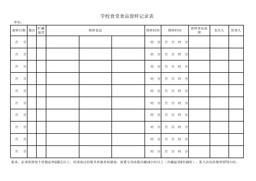 学校食堂食品留样记录表