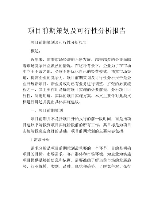 项目前期策划及可行性分析报告