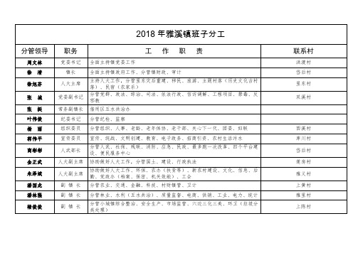 2018年雅溪镇班子分工