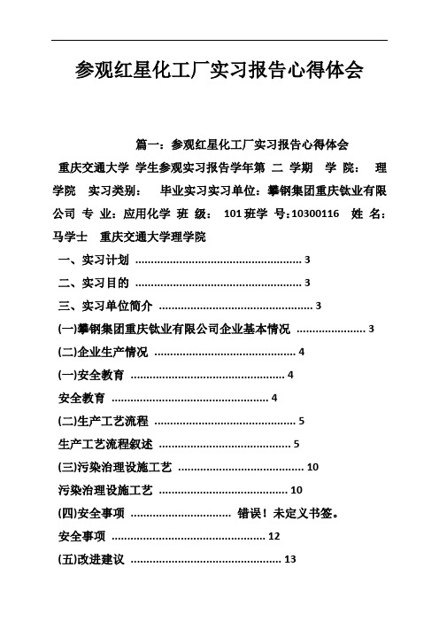 参观红星化工厂实习报告心得体会