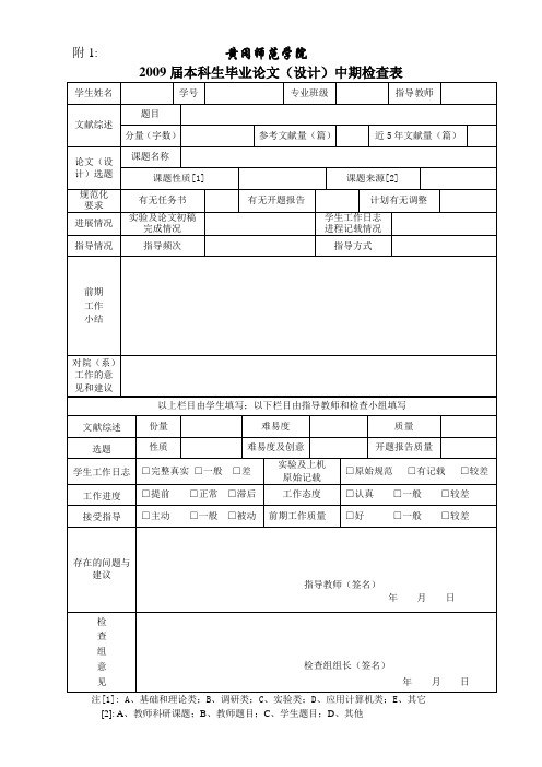 本科生毕业论文(设计)中期检查表