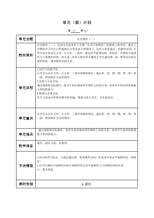 人教版数学一年级下册第一单元教学计划