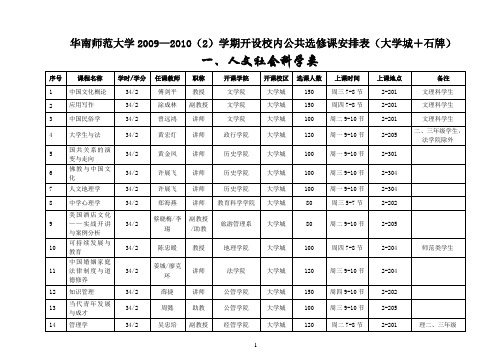 华南师范大学20092010(2)学期开设校内公共选修课安排...