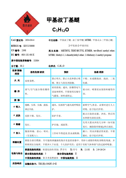 国际化学品安全卡甲基叔丁基醚