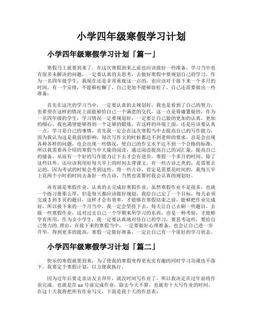 小学四年级寒假学习计划