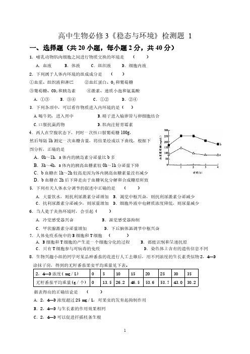 【VIP专享】高中生物必修三《稳态与环境》检测题1