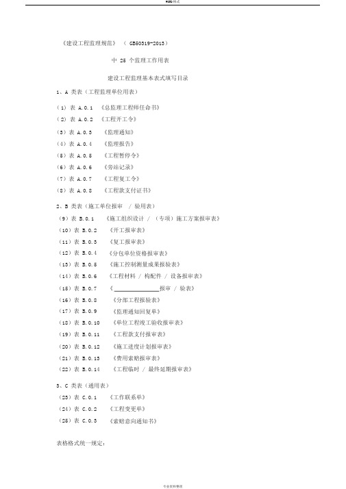 GB50319-2013-建设工程监理规范中用表(全套标准表格)