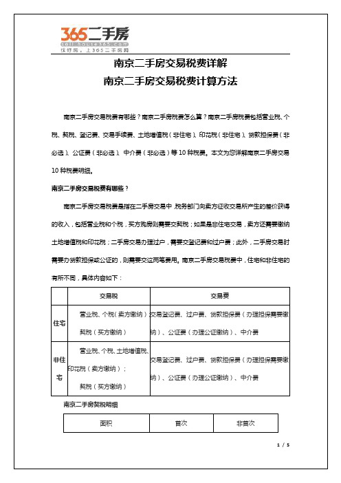 南京二手房交易税费种类及计算方式详解