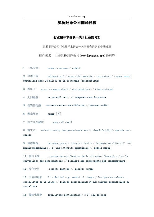 关于社会行业翻译术语表-汉桥