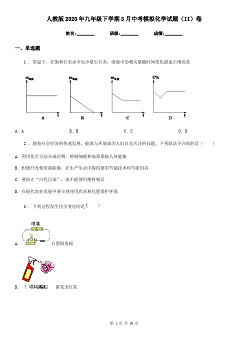 人教版2020年九年级下学期5月中考模拟化学试题(II)卷