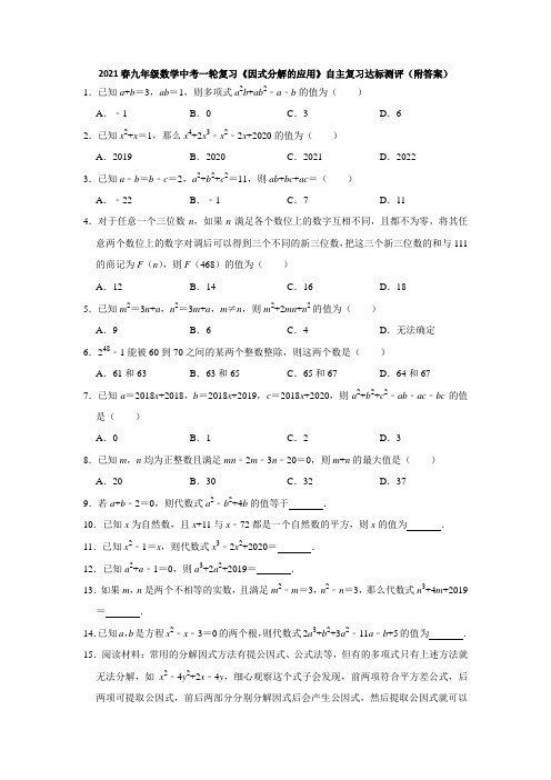 2021年九年级数学中考一轮复习《因式分解的应用》自主复习达标测评 