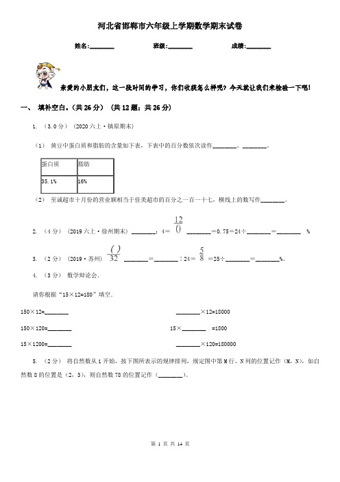 河北省邯郸市六年级上学期数学期末试卷