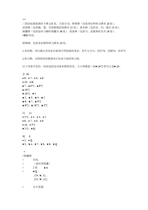 三国杀标准版拥有卡牌153张