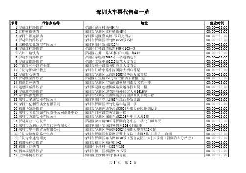 深圳火车票代售点一览