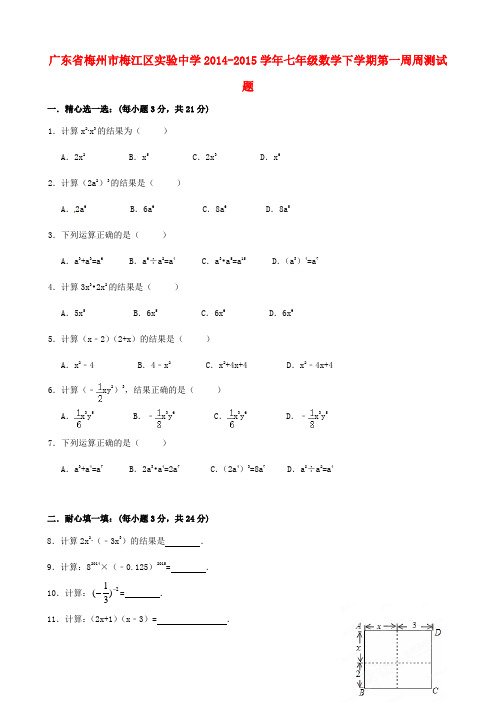 广东省梅州市梅江区实验中学七年级数学下学期第一周周测试题 北师大版