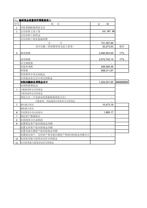 适用小企业会计准则的现金流量表自动生成模板