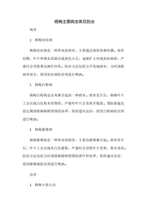 杨梅主要病虫害及防治