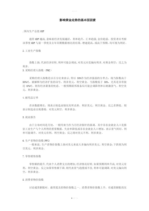 影响黄金走势的基本面因素